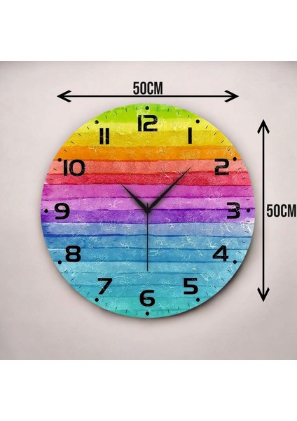 Renkli Baskı Desenli Sayılı Hediyelik Ahşap Sessiz Duvar Saati 50CM modelleri