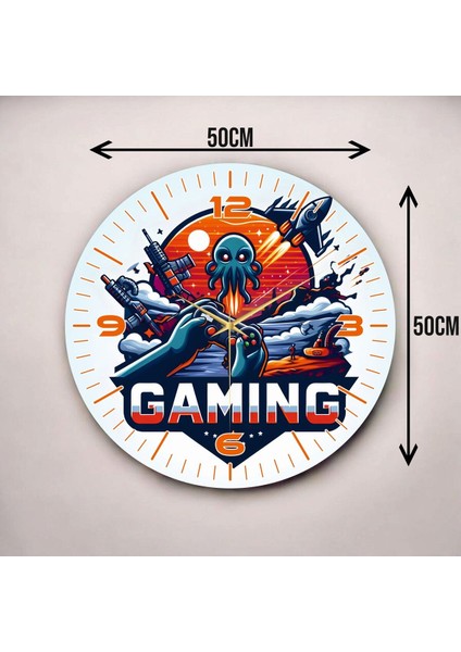 Gaming Yazılı Oyun Temalı Renkli Baskı Desenli Sayılı Hediyelik Ahşap Sessiz Duvar Saati 45CM modelleri
