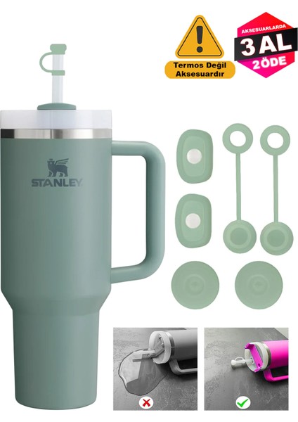 Quencher ve Yeni Nesil Pipetli Termos Uyumlu 3 Parça Sızdırmaz Koruyucu Aksesuar Silikon Set