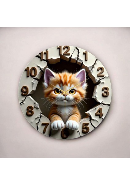 Renkli Baskı Kedi Çocuk Desenli Sayılı Hediyelik Ahşap Sessiz Duvar Saati 45CM fiyatları