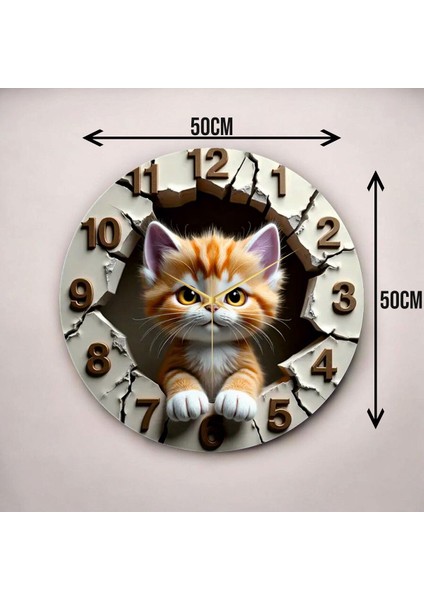 Renkli Baskı Kedi Çocuk Desenli Sayılı Hediyelik Ahşap Sessiz Duvar Saati 45CM modelleri