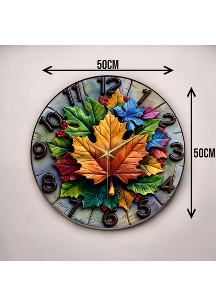 Renkli Baskı Yaprak Desenli Sayılı Hediyelik Ahşap Sessiz Duvar Saati 45CM modelleri