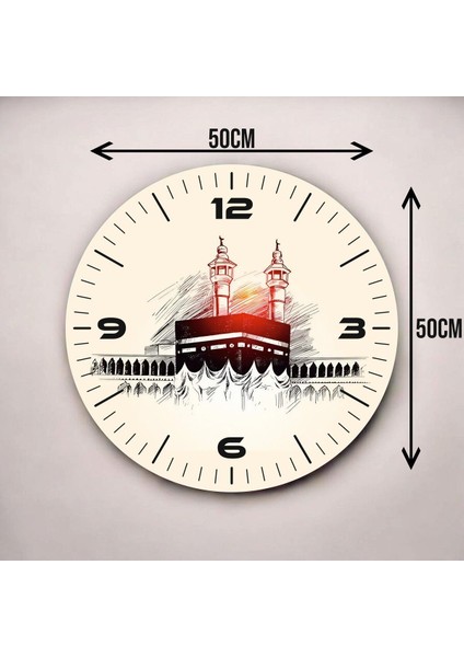 Renkli Baskı Kabe Dini Desenli Sayılı Hediyelik Ahşap Sessiz Duvar Saati 50CM fiyatları