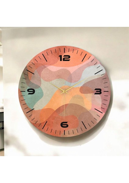 Renkli Baskı Desenli Sayılı Hediyelik Ahşap Sessiz Duvar Saati 45CM