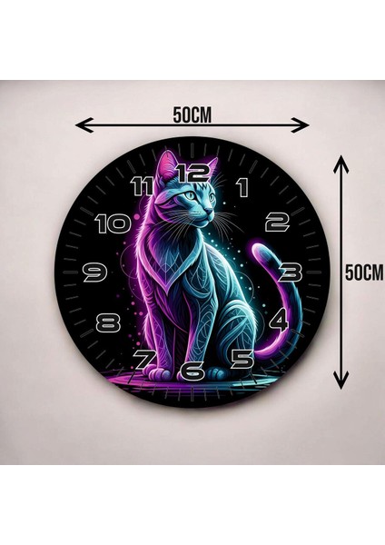 Mavi Mor Kedi Renkli Baskı Hayvan Desenli Sayılı Hediyelik Ahşap Sessiz Duvar Saati 45CM modelleri