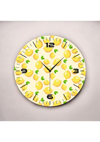 Sarı Renkli Baskı Limon Desenli Sayılı Hediyelik Ahşap Sessiz Duvar Saati 50CM fiyatları