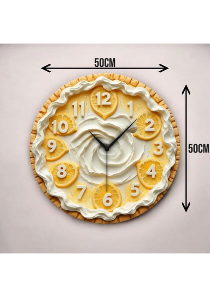 Renkli Baskı Pasta Limon Desenli Sayılı Hediyelik Ahşap Sessiz Duvar Saati 50CM modelleri
