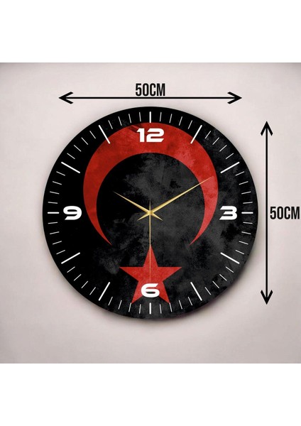 Renkli Baskı Türk Bayrak Desenli Sayılı Hediyelik Ahşap Sessiz Duvar Saati 45CM modelleri