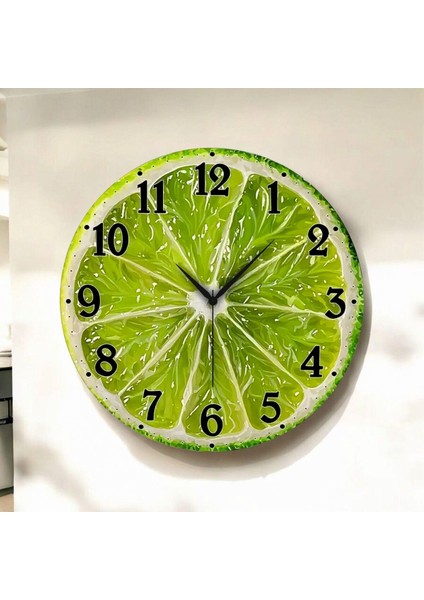 Renkli Baskı Limon Sebze Desenli Sayılı Hediyelik Ahşap Sessiz Duvar Saati 45CM