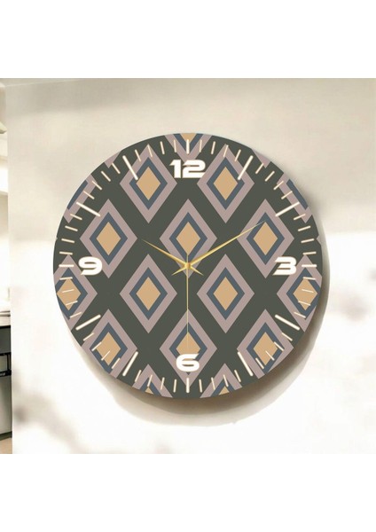 Sade Renkli Baskı Baklava Desenli Sayılı Hediyelik Ahşap Sessiz Duvar Saati 50CM