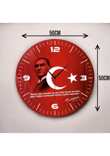 Renkli Baskı Atatürk Bayrak Desenli Sayılı Hediyelik Ahşap Sessiz Duvar Saati 45CM modelleri