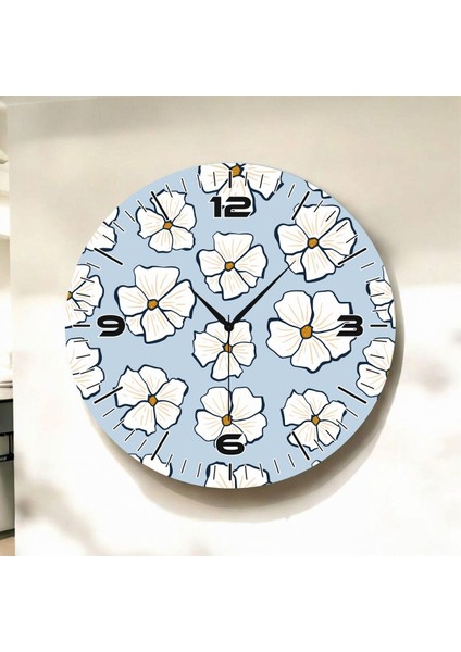 Çiçek Temalı Renkli Baskı Papatya Desenli Sayılı Hediyelik Ahşap Sessiz Duvar Saati 50CM