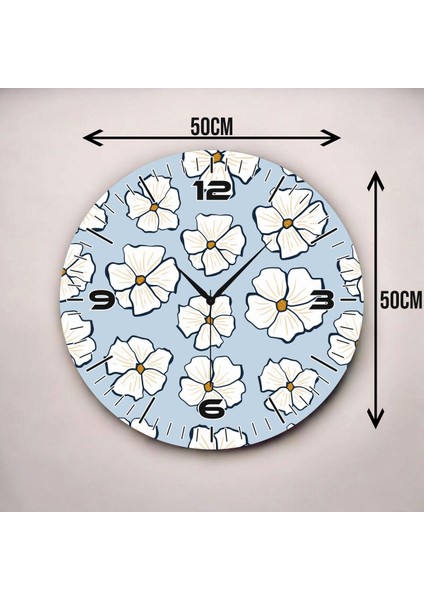 Çiçek Temalı Renkli Baskı Papatya Desenli Sayılı Hediyelik Ahşap Sessiz Duvar Saati 50CM modelleri
