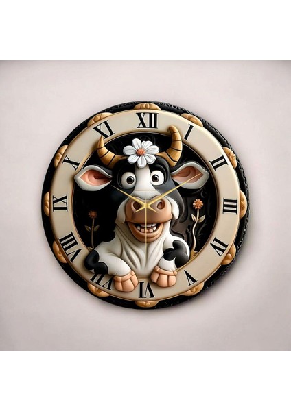 Renkli Baskı Inek Çocuk Desenli Sayılı Hediyelik Ahşap Sessiz Duvar Saati 45CM fiyatları