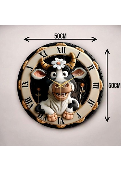 Renkli Baskı Inek Çocuk Desenli Sayılı Hediyelik Ahşap Sessiz Duvar Saati 45CM modelleri