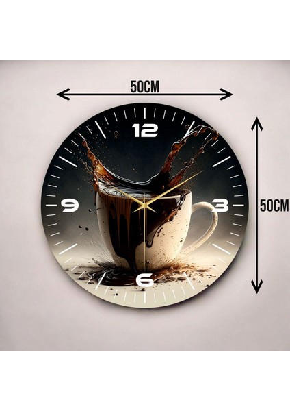 Gerçekçi Kahve Renkli Baskı Fincan Desenli Sayılı Hediyelik Ahşap Sessiz Duvar Saati 50CM modelleri