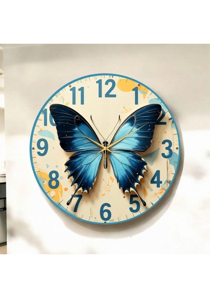 Renkli Baskı Kelebek Desenli Desenli Sayılı Hediyelik Ahşap Sessiz Duvar Saati 45CM