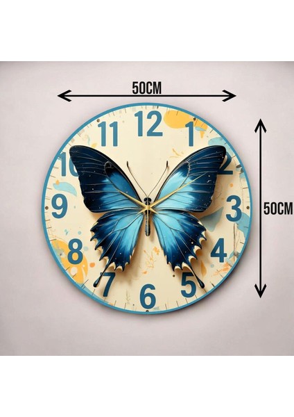 Renkli Baskı Kelebek Desenli Desenli Sayılı Hediyelik Ahşap Sessiz Duvar Saati 45CM modelleri