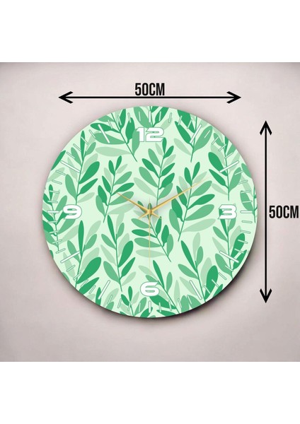Yeşil Renkli Baskı Çiçek Desenli Sayılı Hediyelik Ahşap Sessiz Duvar Saati 50CM modelleri
