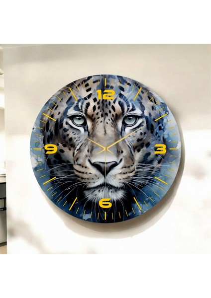 Renkli Baskı Leopar Hayvan Desenli Sayılı Hediyelik Ahşap Sessiz Duvar Saati 45CM