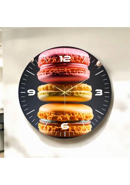 Renkli Baskı Makaron Desenli Sayılı Hediyelik Ahşap Sessiz Duvar Saati 45CM fiyatları