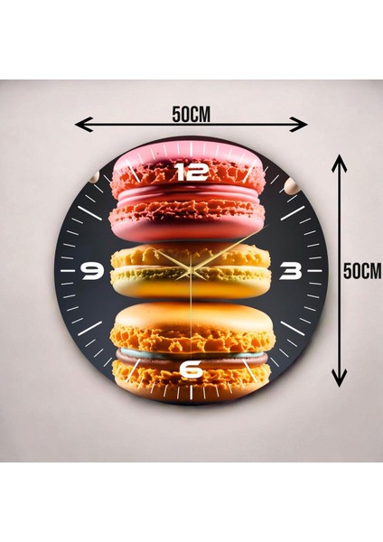 Renkli Baskı Makaron Desenli Sayılı Hediyelik Ahşap Sessiz Duvar Saati 45CM modelleri