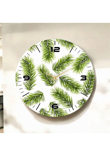 Renkli Baskı Yaprak Desenli Sayılı Hediyelik Ahşap Sessiz Duvar Saati 50CM