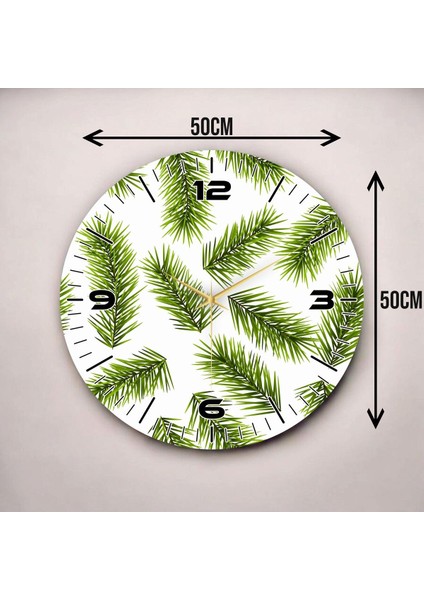 Renkli Baskı Yaprak Desenli Sayılı Hediyelik Ahşap Sessiz Duvar Saati 50CM
