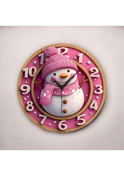 Pembe Kardan Adam Renkli Baskı Desenli Sayılı Hediyelik Ahşap Sessiz Duvar Saati 50CM fiyatları