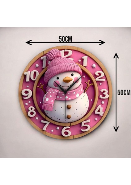 Pembe Kardan Adam Renkli Baskı Desenli Sayılı Hediyelik Ahşap Sessiz Duvar Saati 50CM modelleri