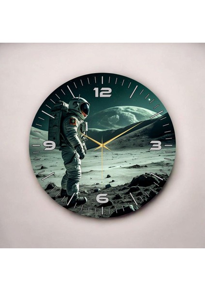 Renkli Baskı Ay ve Astronot Desenli Sayılı Hediyelik Ahşap Sessiz Duvar Saati 45CM fiyatları