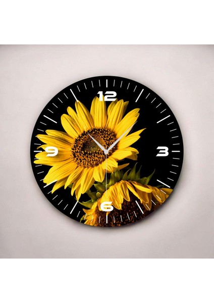 Renkli Baskı Ayçiçek Desenli Sayılı Hediyelik Ahşap Sessiz Duvar Saati 50CM fiyatları