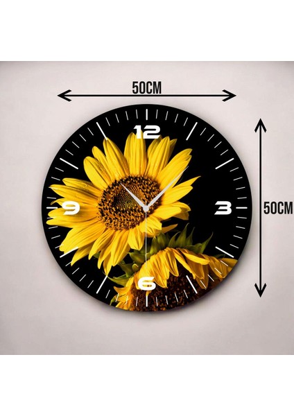 Renkli Baskı Ayçiçek Desenli Sayılı Hediyelik Ahşap Sessiz Duvar Saati 50CM modelleri