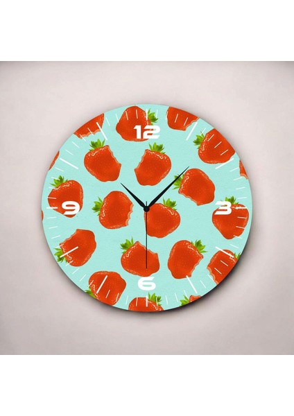 Renkli Baskı Çilek Meyve Desenli Sayılı Hediyelik Ahşap Sessiz Duvar Saati 50CM fiyatları