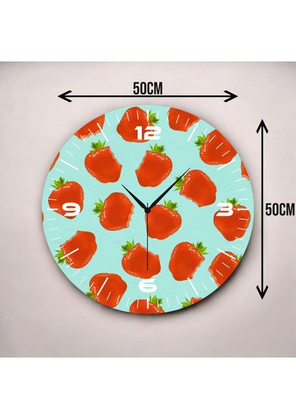Renkli Baskı Çilek Meyve Desenli Sayılı Hediyelik Ahşap Sessiz Duvar Saati 50CM modelleri