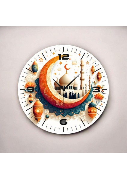 Renkli Baskı Dini Desenli Sayılı Hediyelik Ahşap Sessiz Duvar Saati 45CM fiyatları