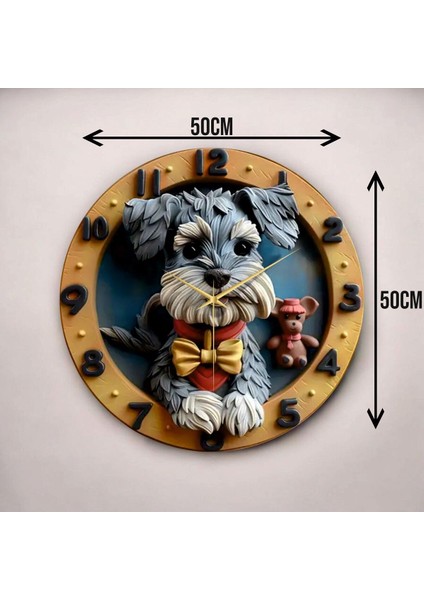 Renkli Baskı Köpek Hayvan Desenli Sayılı Hediyelik Ahşap Sessiz Duvar Saati 45CM modelleri