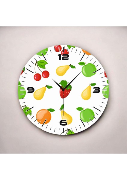Renkli Baskı Meyve Desenli Sayılı Hediyelik Ahşap Sessiz Duvar Saati 50CM fiyatları