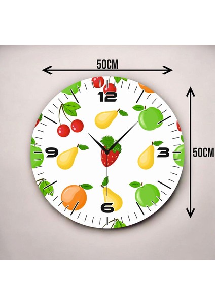 Renkli Baskı Meyve Desenli Sayılı Hediyelik Ahşap Sessiz Duvar Saati 50CM modelleri