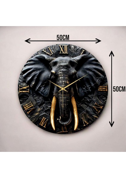 Kabartma Görünümlü Renkli Baskı Fil Hayvan Desenli Sayılı Hediyelik Ahşap Sessiz Duvar Saati 45CM modelleri