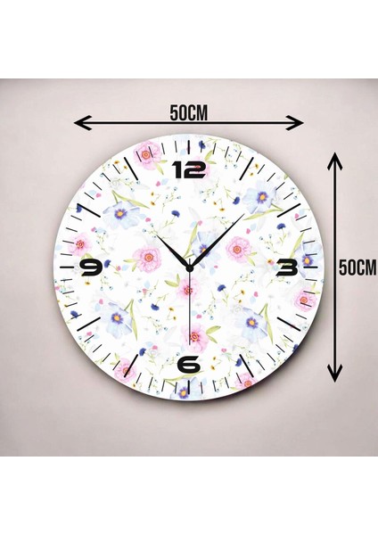 Renkli Baskı Çiçek Desenli Sayılı Hediyelik Ahşap Sessiz Duvar Saati 45CM modelleri