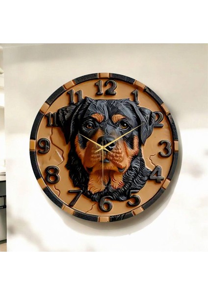Renkli Baskı Köpek Hayvan Desenli Sayılı Hediyelik Ahşap Sessiz Duvar Saati 45CM