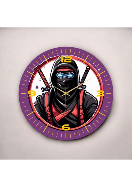 Renkli Baskı Gamer Oyuncu Ninja Desenli Sayılı Hediyelik Ahşap Sessiz Duvar Saati 45CM fiyatları