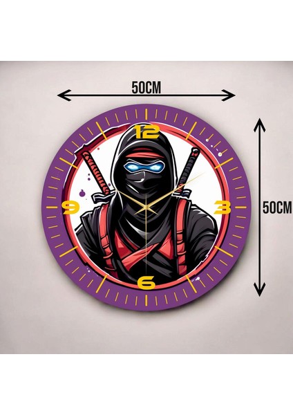 Renkli Baskı Gamer Oyuncu Ninja Desenli Sayılı Hediyelik Ahşap Sessiz Duvar Saati 45CM modelleri