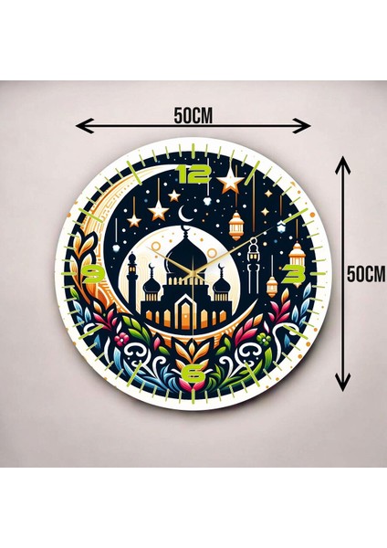 Renkli Baskı Dini Desenli Sayılı Hediyelik Ahşap Sessiz Duvar Saati 50CM modelleri