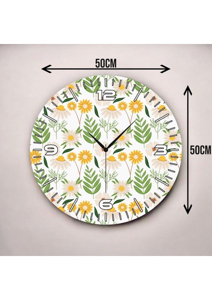 Renkli Baskı Çiçek Desenli Sayılı Hediyelik Ahşap Sessiz Duvar Saati 50CM modelleri