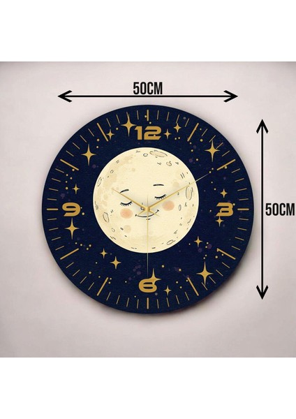Renkli Baskı Ay Desenli Sayılı Hediyelik Ahşap Sessiz Duvar Saati 50CM modelleri