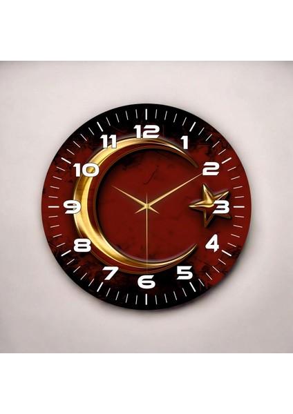 Renkli Baskı Ay Yıldız Desenli Sayılı Hediyelik Ahşap Sessiz Duvar Saati 45CM fiyatları