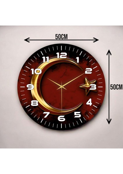 Renkli Baskı Ay Yıldız Desenli Sayılı Hediyelik Ahşap Sessiz Duvar Saati 45CM modelleri