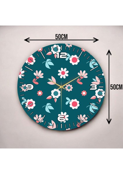 Renkli Baskı Çiçek Desenli Sayılı Hediyelik Ahşap Sessiz Duvar Saati 50CM modelleri